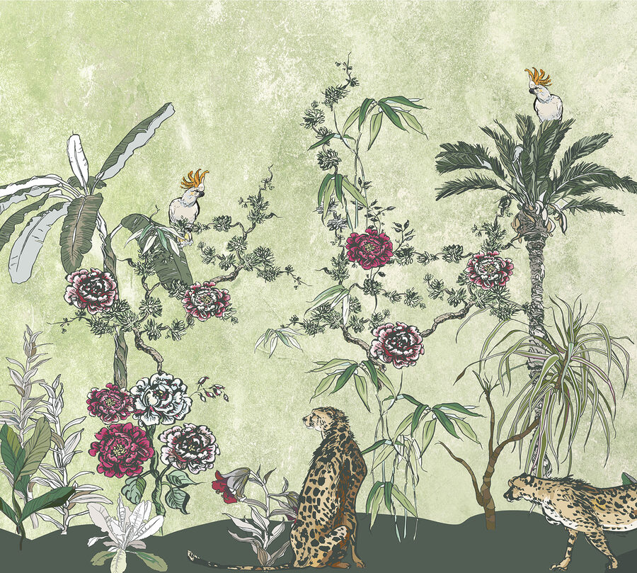 Een schilderij van planten en bloemen