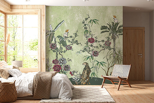 Een schilderij van planten en bloemen Een schilderij van planten en bloemen