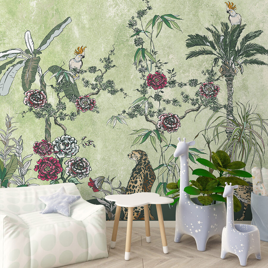 Een schilderij van planten en bloemen