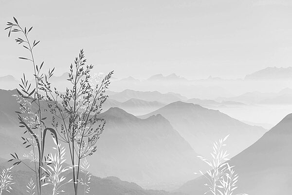 Een landschap met bergen en planten Een landschap met bergen en planten