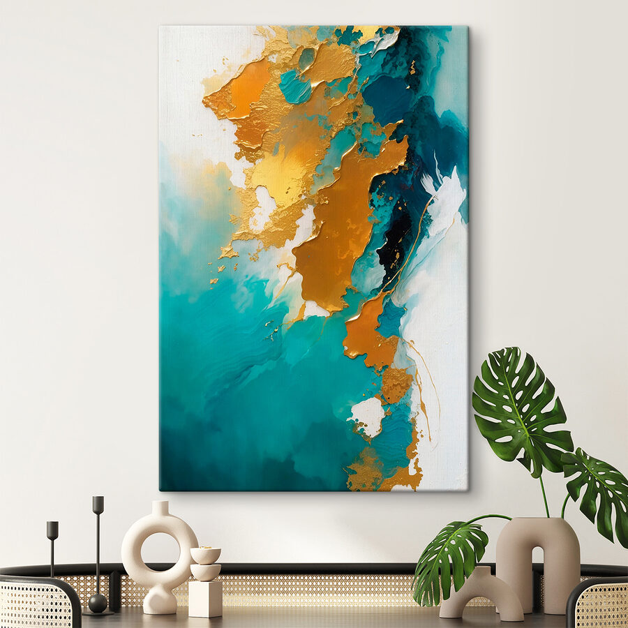 Abstracte kunst met levendige groenblauwe tinten.