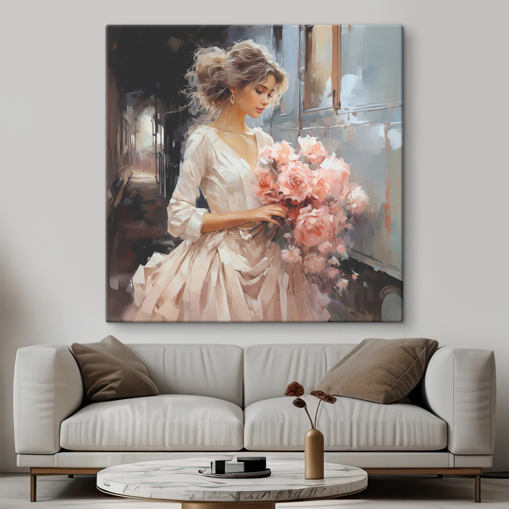 A woman holding flowers in a train A woman holding flowers in a train