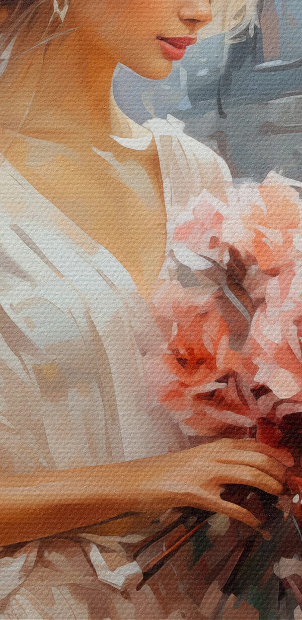 Een vrouw met bloemen in een trein Een vrouw met bloemen in een trein