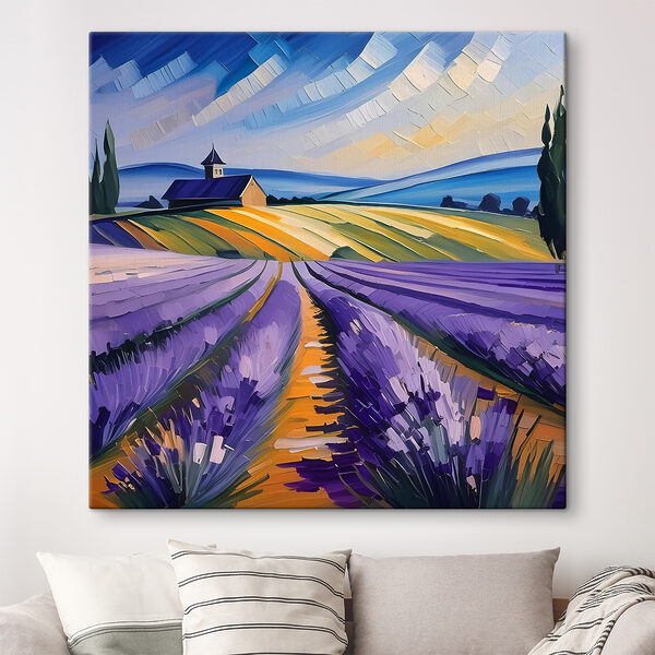 Een schilderij van een lavendelveld Een schilderij van een lavendelveld