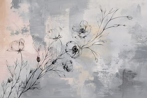 Een tekening van bloemen op een grijze achtergrond Een tekening van bloemen op een grijze achtergrond