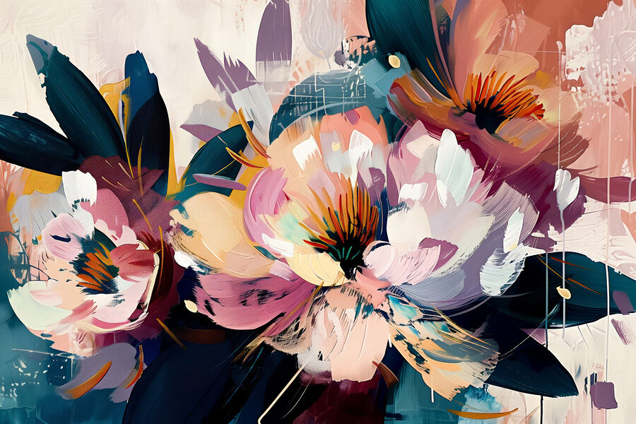 Een schilderij van bloemen