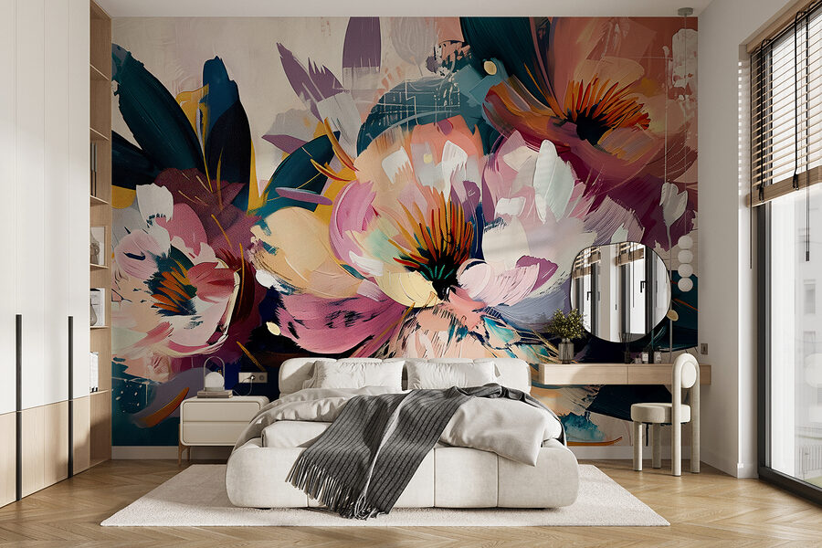 Een schilderij van bloemen
