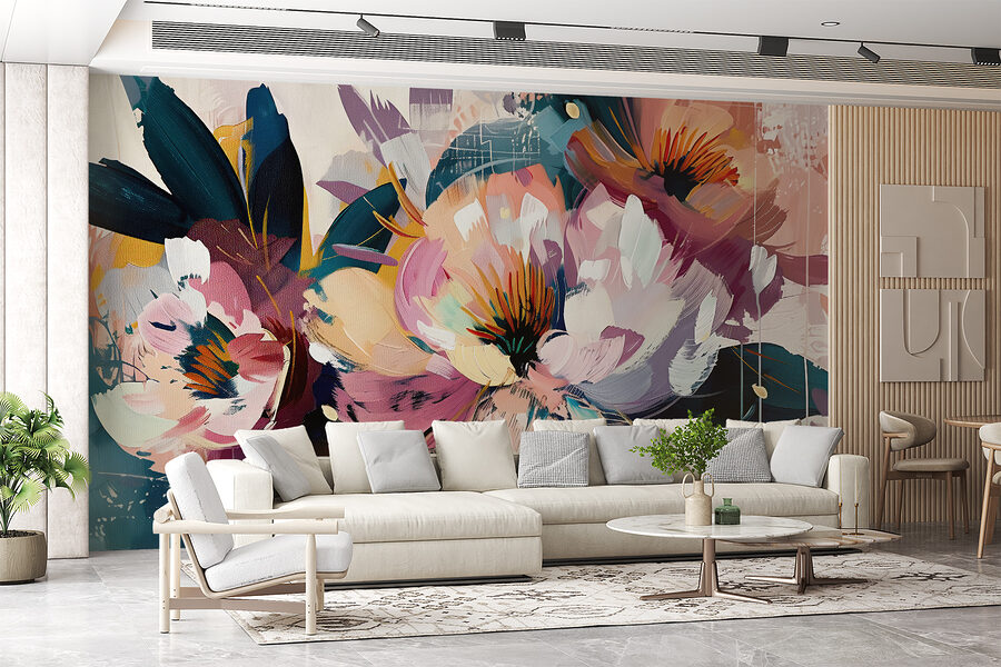 Een schilderij van bloemen