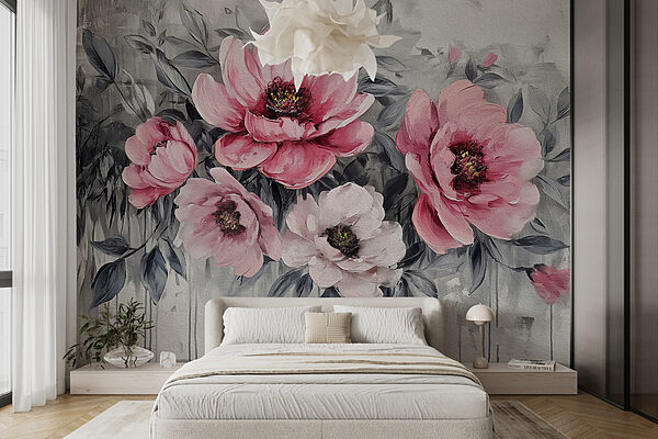 Een schilderij van roze bloemen Een schilderij van roze bloemen