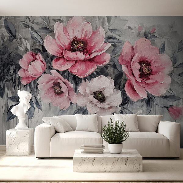 Een schilderij van roze bloemen Een schilderij van roze bloemen