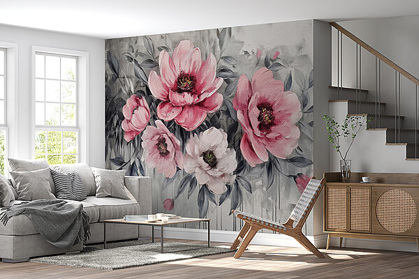 Een schilderij van roze bloemen Een schilderij van roze bloemen
