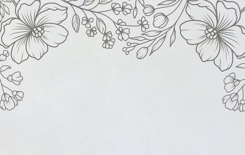 Een witte achtergrond met zwarte en witte bloemen Een witte achtergrond met zwarte en witte bloemen