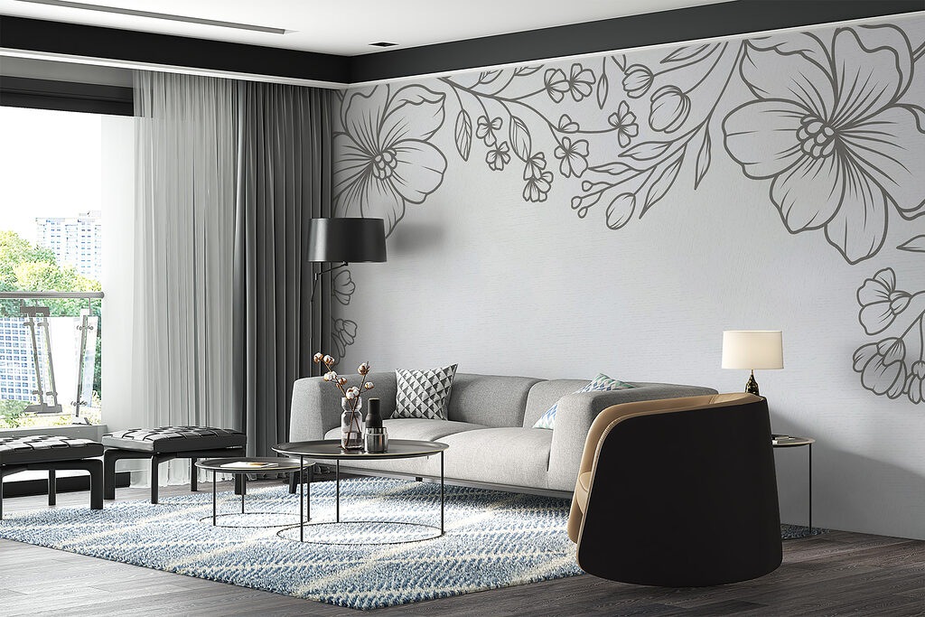 A white background with black and white flowers