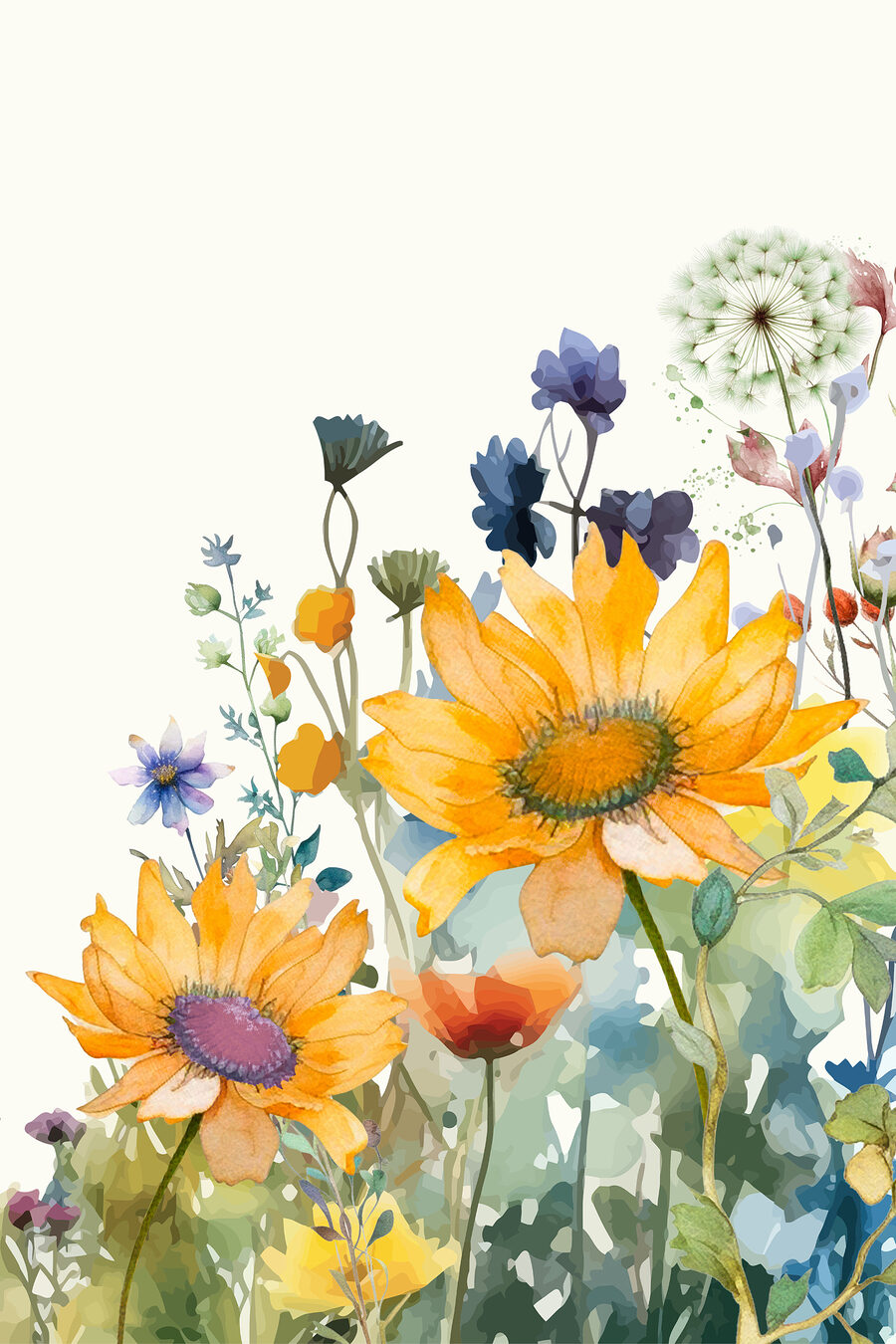 Een schilderij van bloemen en planten