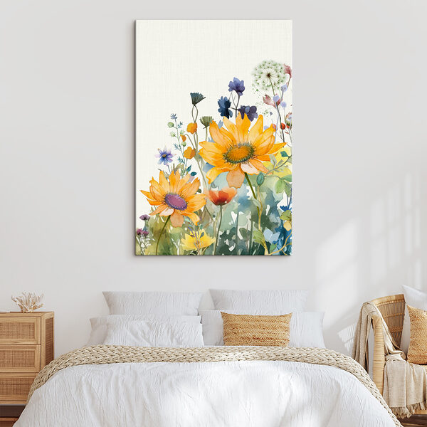 Een schilderij van bloemen en planten Een schilderij van bloemen en planten