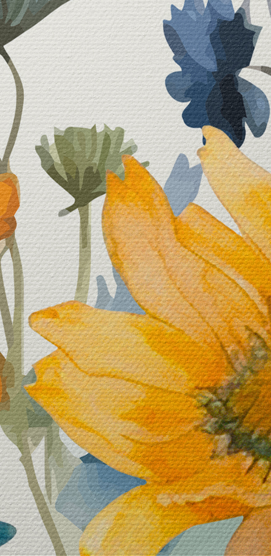 Een schilderij van bloemen en planten