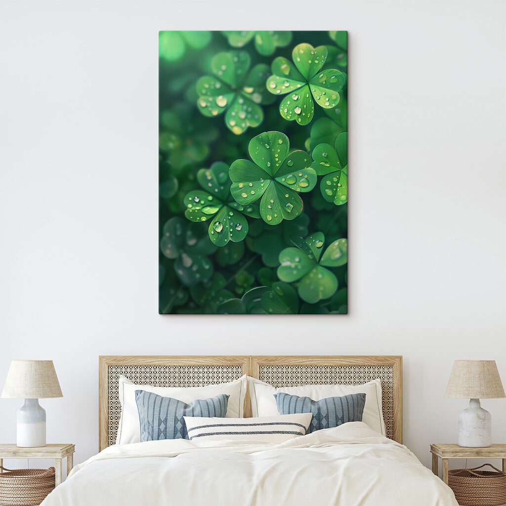 A group of clovers with water droplets A group of clovers with water droplets