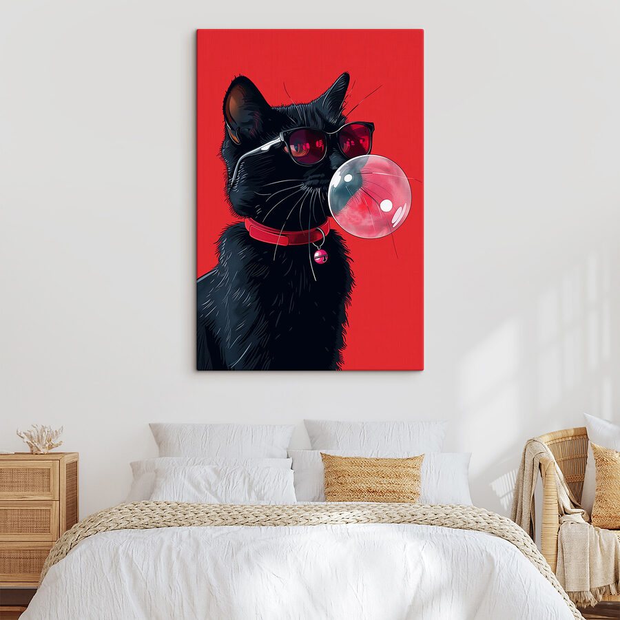 Een kat met een zonnebril en kauwgom