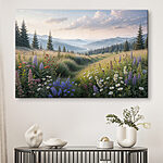 Canvas Schilderijen Een veld vol bloemen en bomen