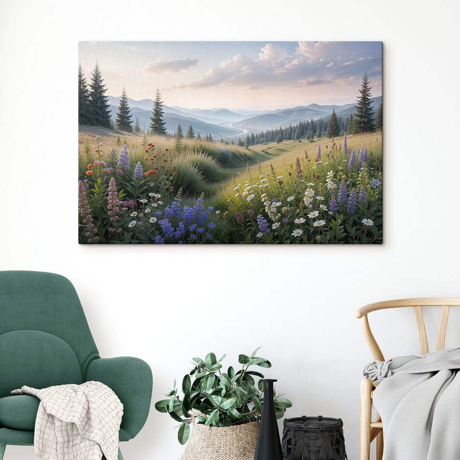 Een veld vol bloemen en bomen Een veld vol bloemen en bomen