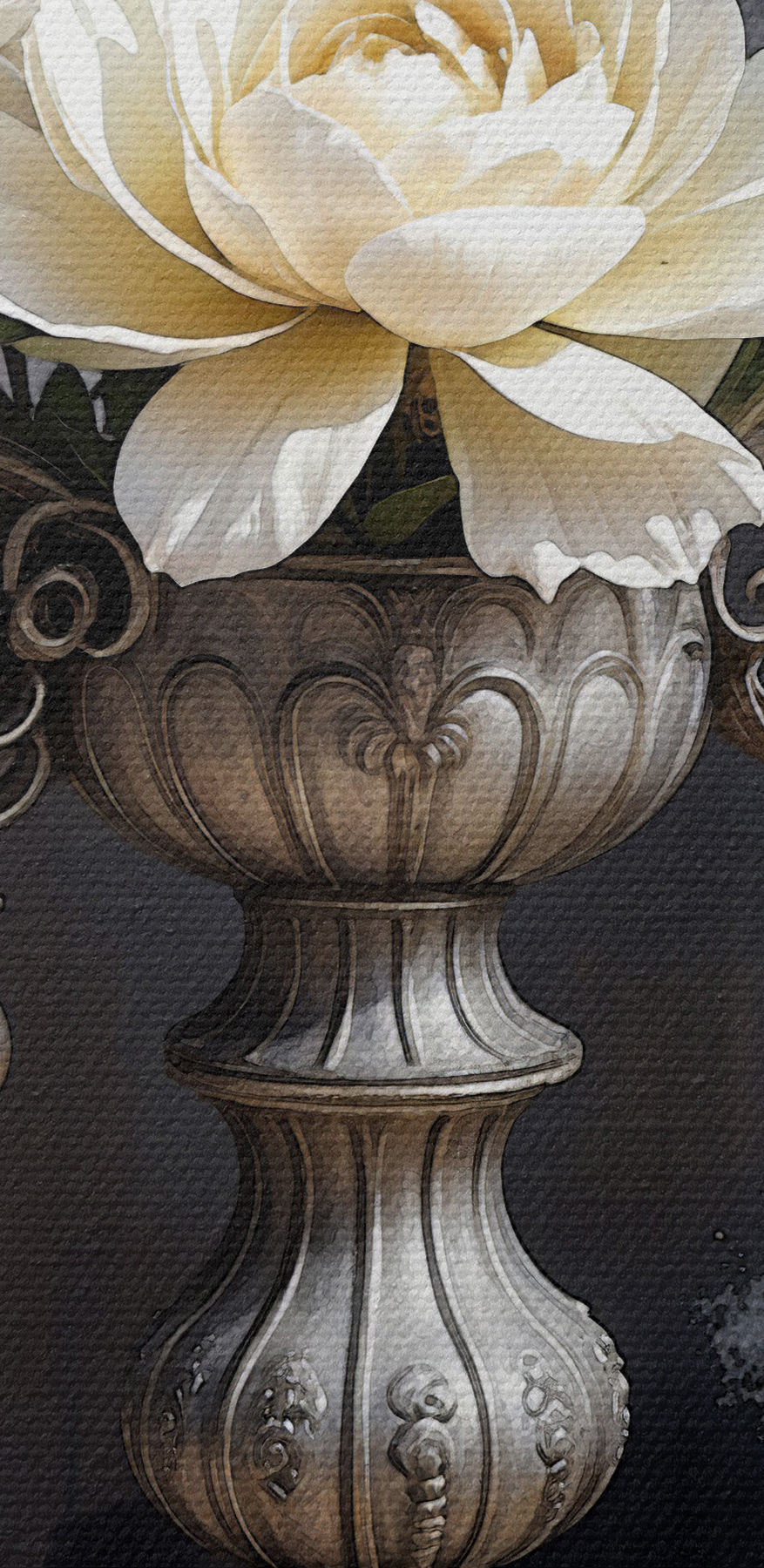 Een zilveren kandelaar met witte bloemen Een zilveren kandelaar met witte bloemen