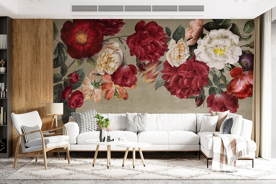 Groep bloemen op grijze achtergrond