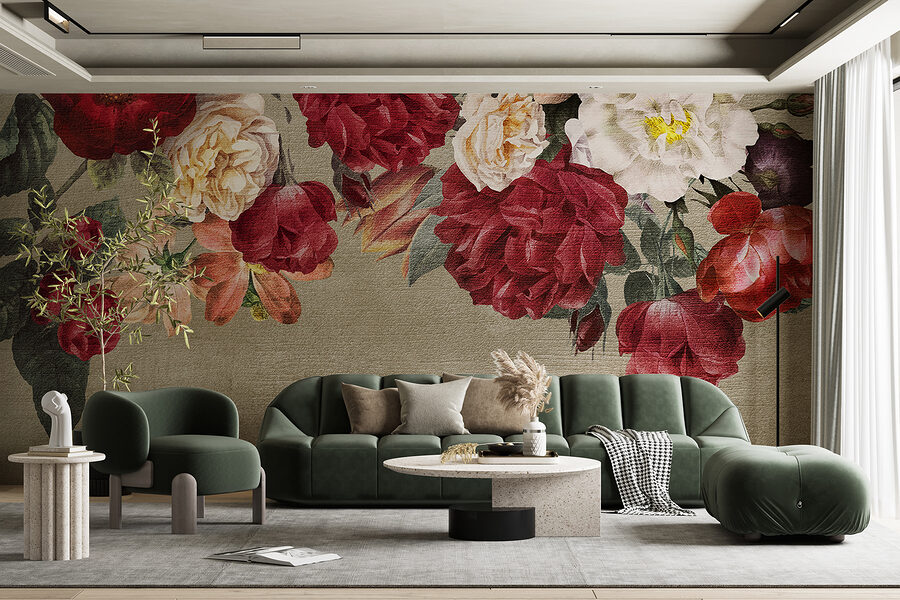 Groep bloemen op grijze achtergrond