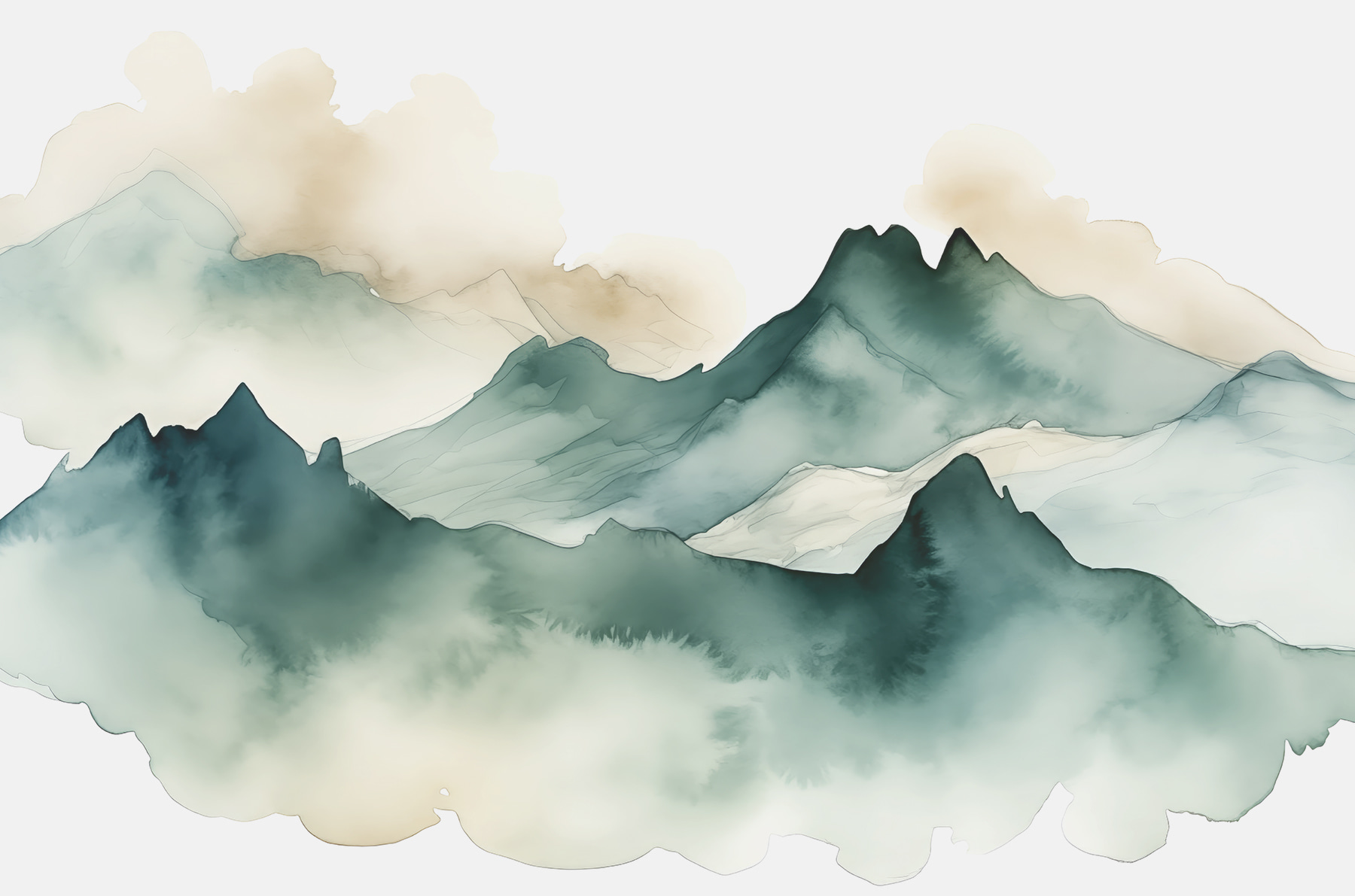 Painting of mountains and fog Painting of mountains and fog