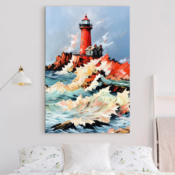 Schilderij van een vuurtoren in de oceaan Schilderij van een vuurtoren in de oceaan