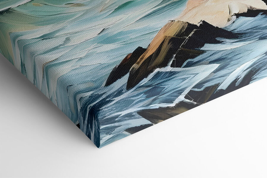 Schilderij van een vuurtoren in de oceaan