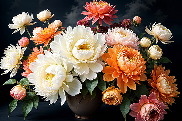 Vaas met bloemen met een bewolkte hemel Vaas met bloemen met een bewolkte hemel
