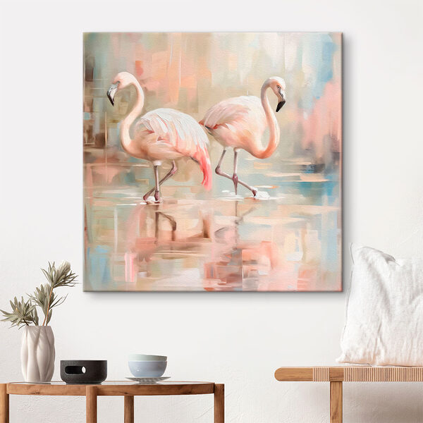 Twee flamingo's lopen op water Twee flamingo's lopen op water