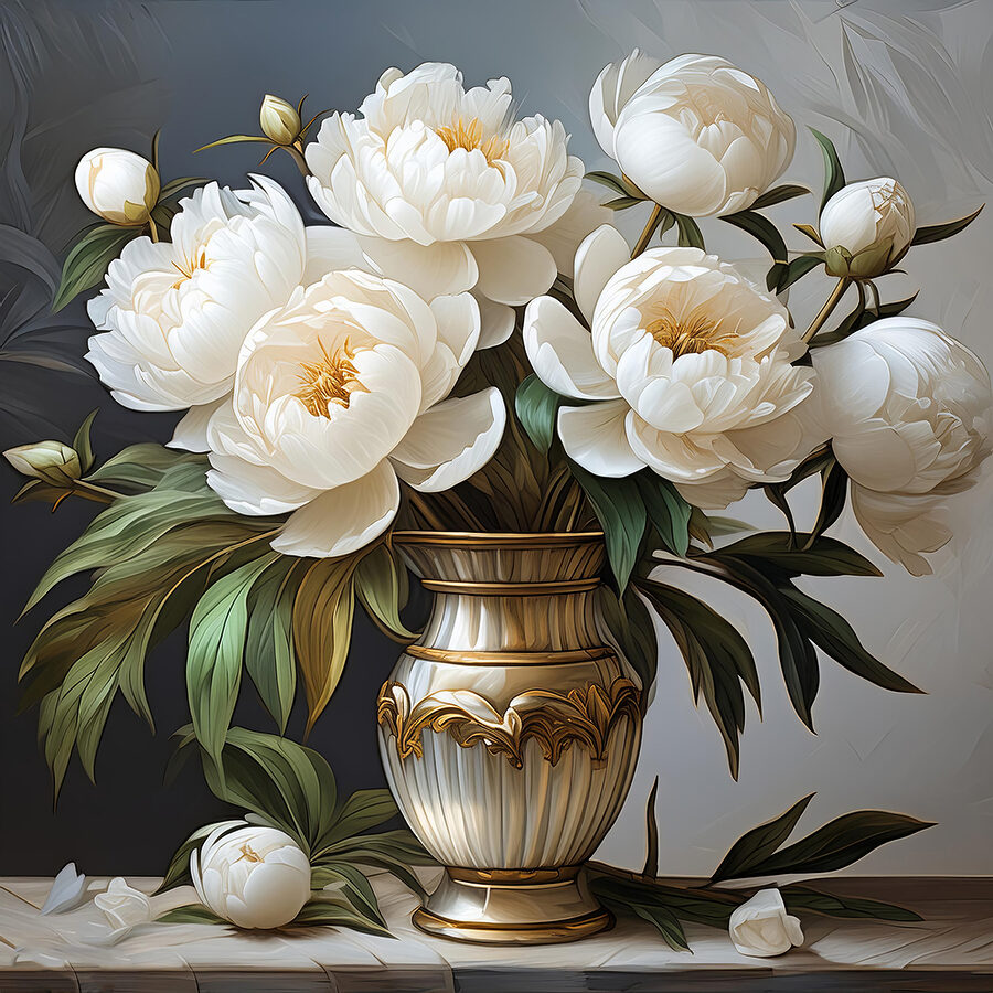 Schilderij van bloemen in een vaas