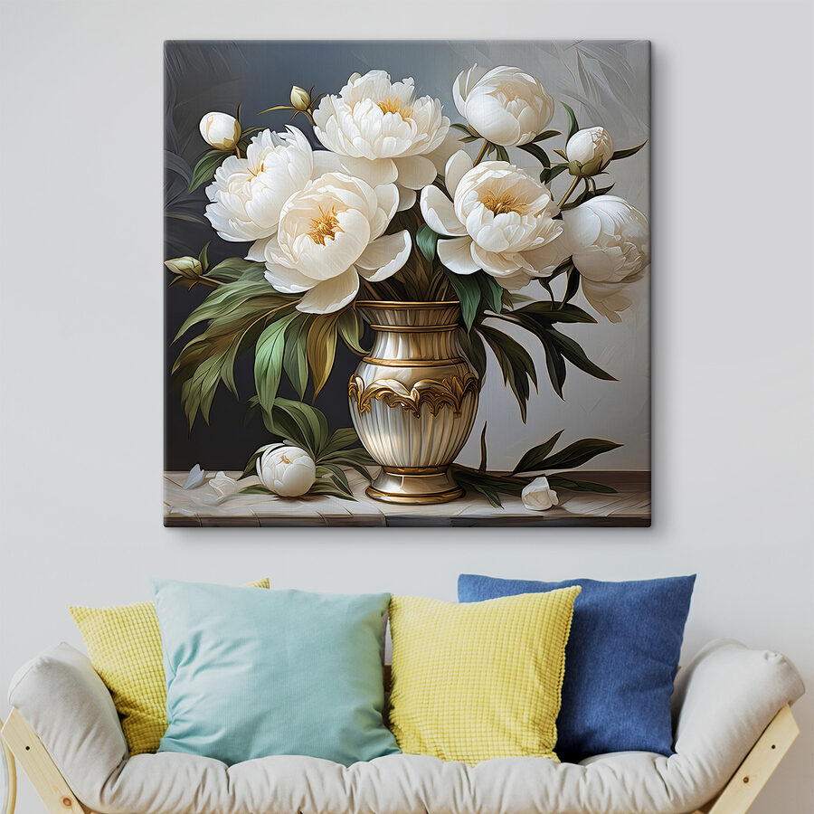 Schilderij van bloemen in een vaas