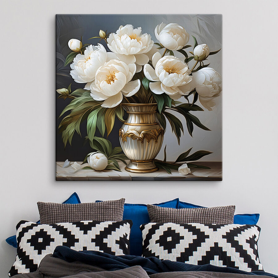 Schilderij van bloemen in een vaas