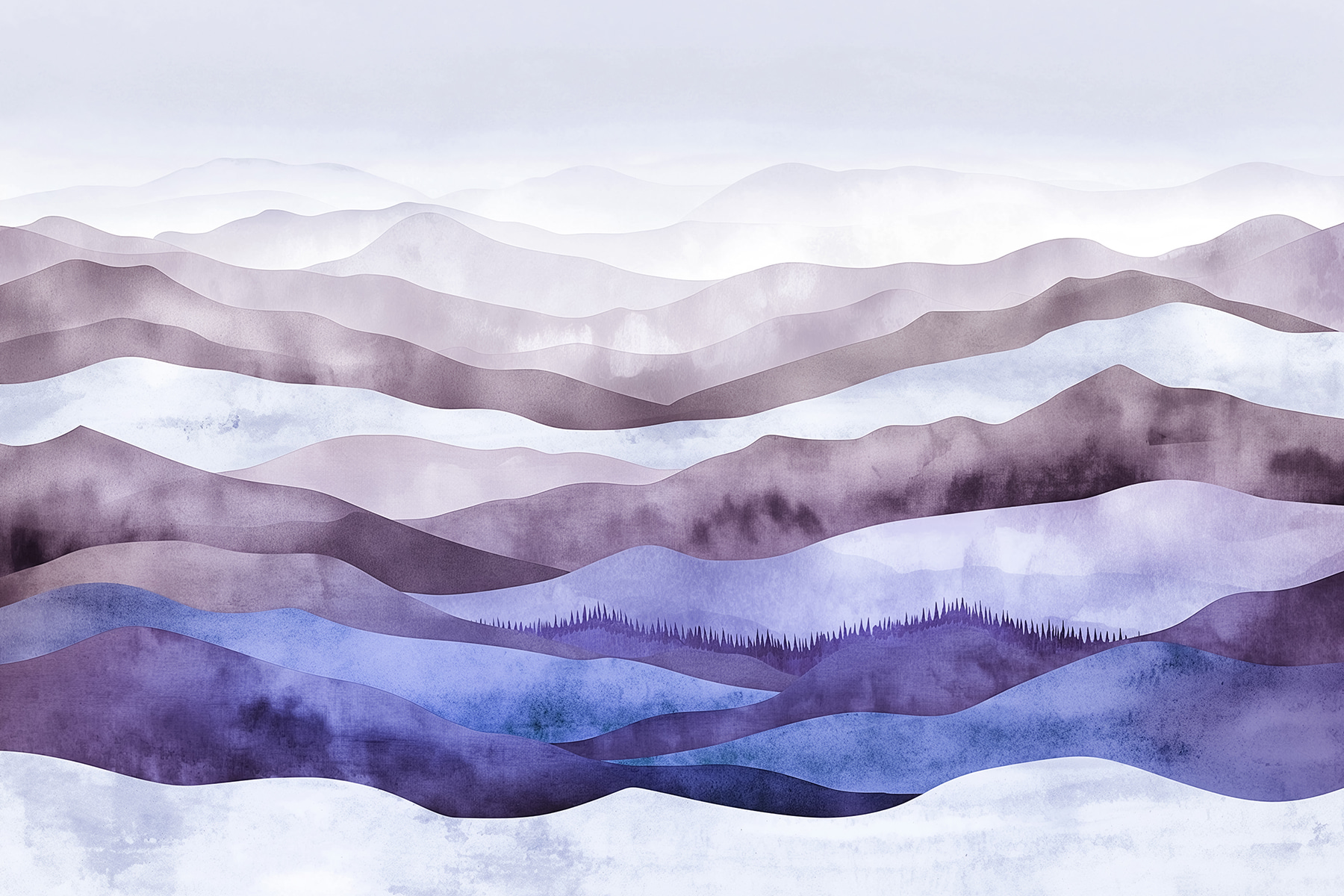 Painting of mountains with fog