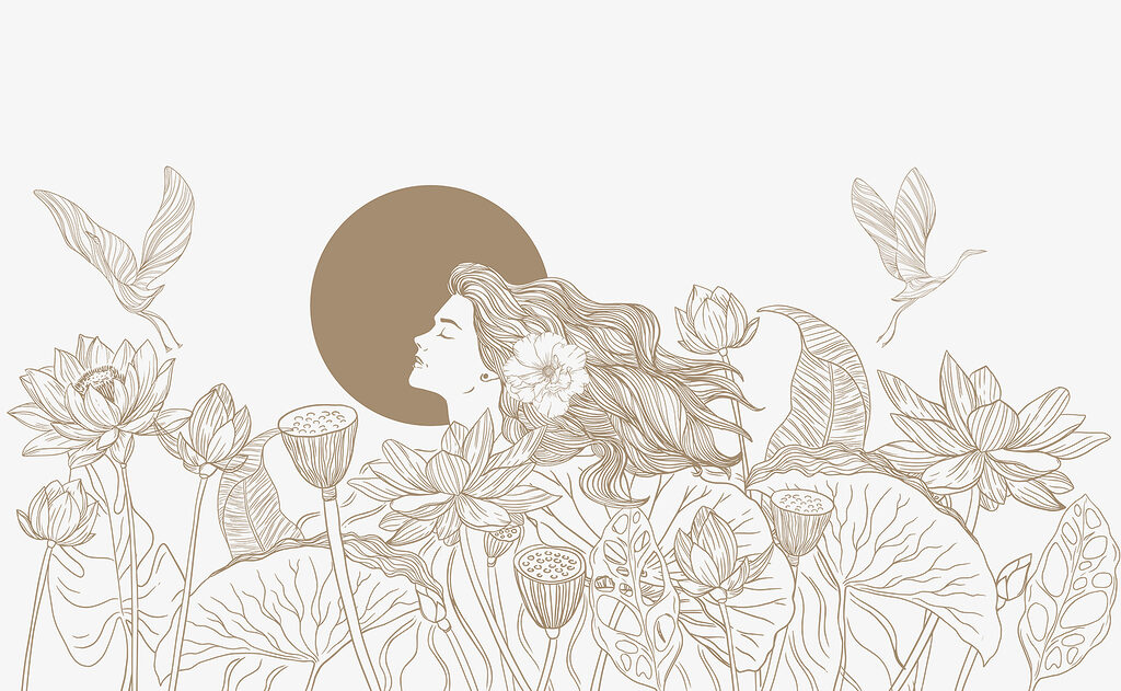 Vrouw met lang haar en bloemen Vrouw met lang haar en bloemen