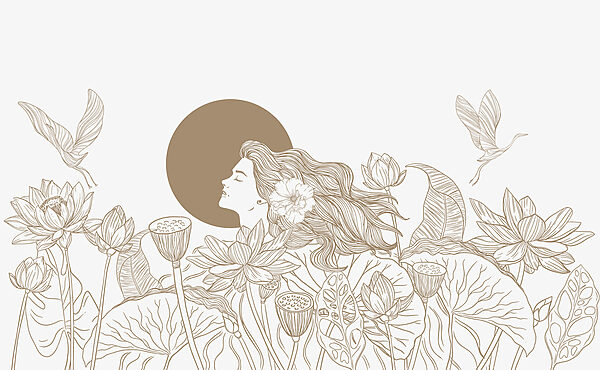 Vrouw met lang haar en bloemen Vrouw met lang haar en bloemen