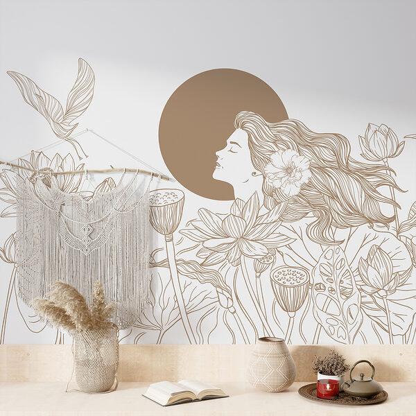 Vrouw met lang haar en bloemen Vrouw met lang haar en bloemen
