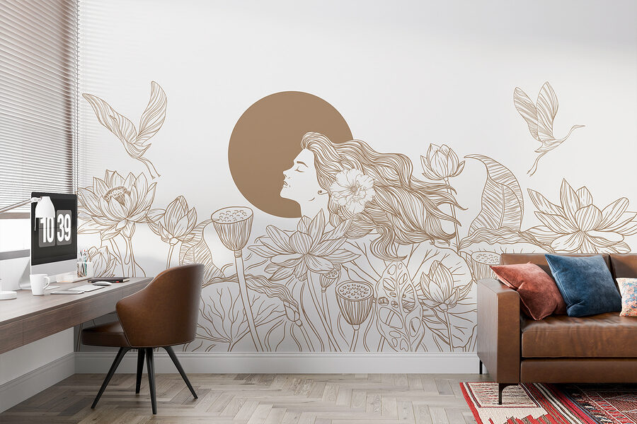 Vrouw met lang haar en bloemen