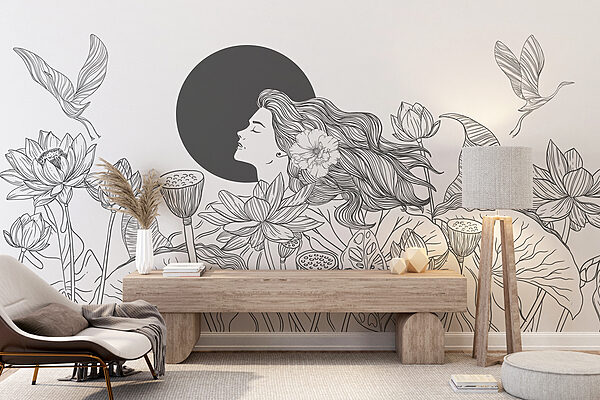 Vrouw met lang haar en bloemen Vrouw met lang haar en bloemen