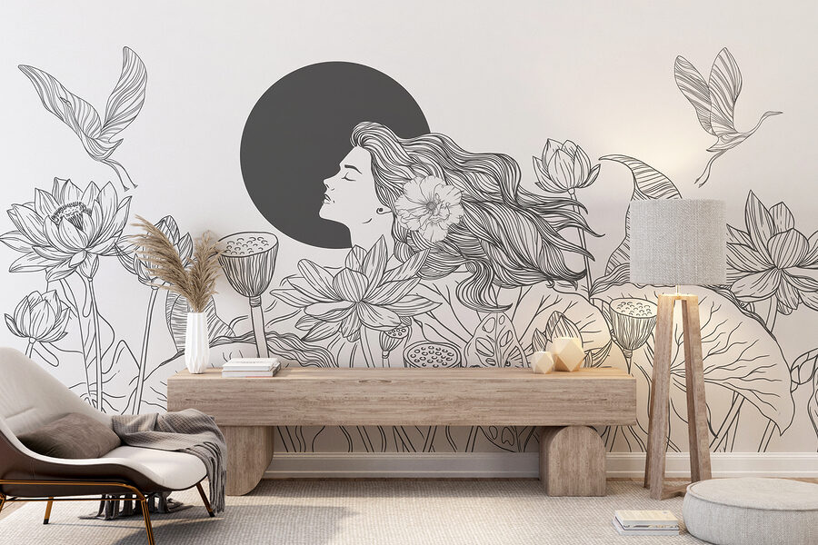 Vrouw met lang haar en bloemen Vrouw met lang haar en bloemen