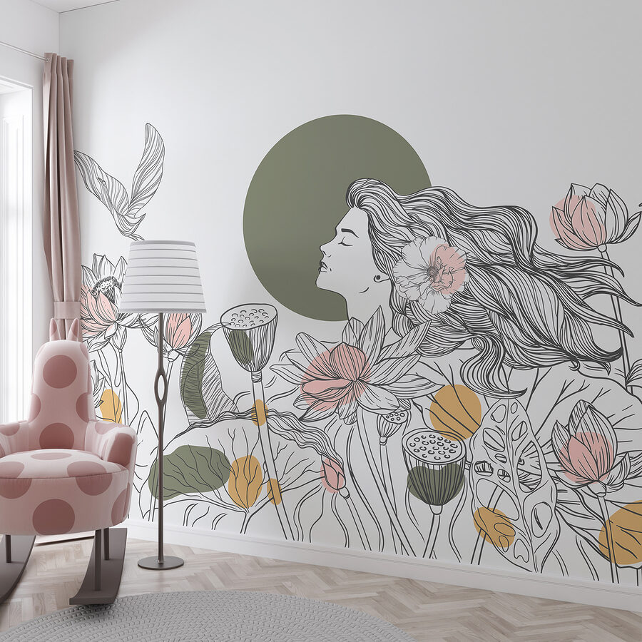 Vrouw met lang haar en bloemen Vrouw met lang haar en bloemen