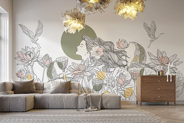 Vrouw met lang haar en bloemen Vrouw met lang haar en bloemen