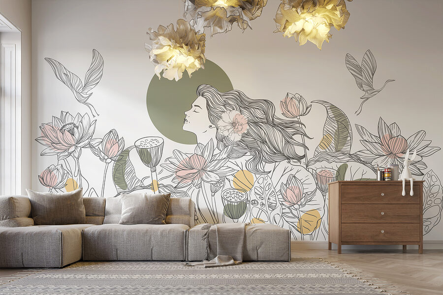 Vrouw met lang haar en bloemen Vrouw met lang haar en bloemen