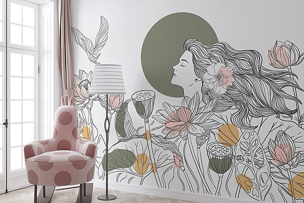 Vrouw met lang haar en bloemen Vrouw met lang haar en bloemen