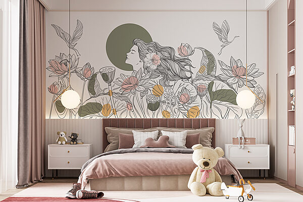 Vrouw met lang haar en bloemen Vrouw met lang haar en bloemen
