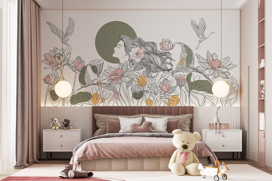 Vrouw met lang haar en bloemen Vrouw met lang haar en bloemen