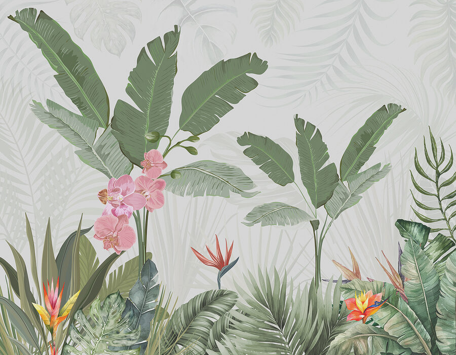 Behang met bloemen en planten