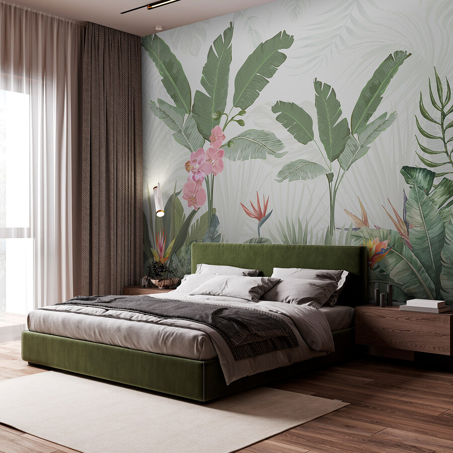 Behang met bloemen en planten